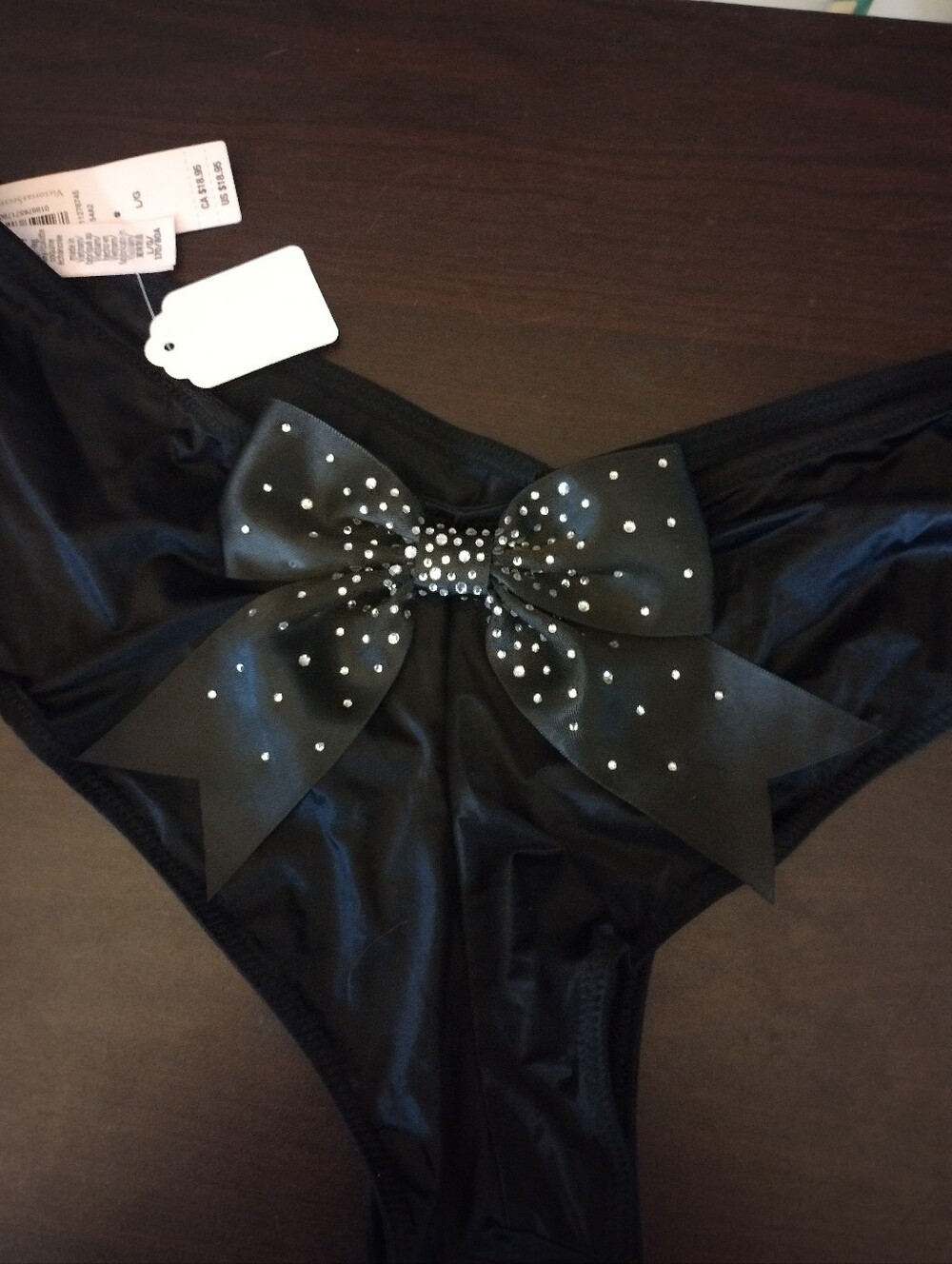 NWT Victoria's Secret Very Sexy High Leg Cheeky Black Panty W/ Black Bow L